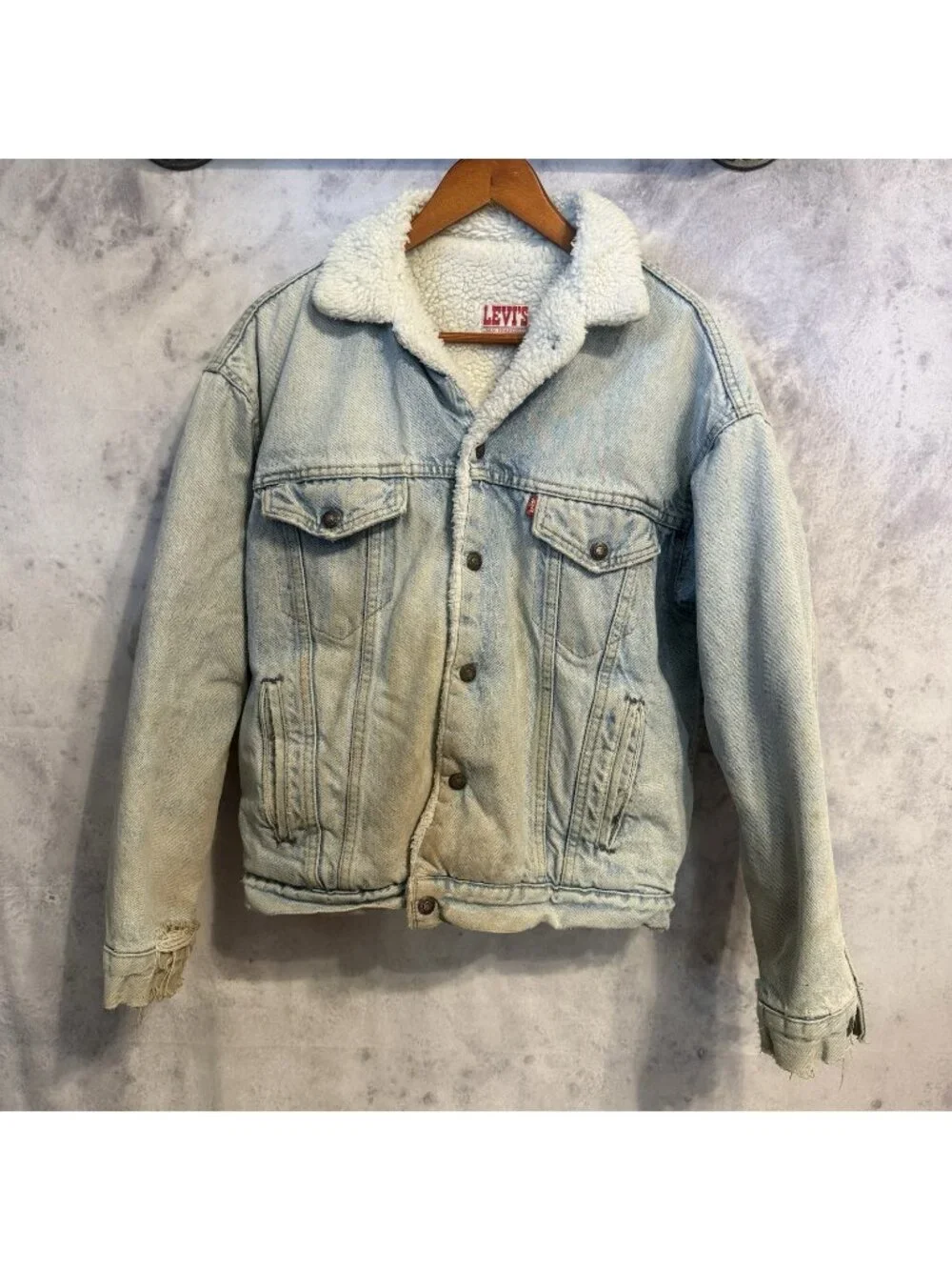 Vintage 80s Levi's Sherpa Denim Jacket Mens Small S Light Wash Made in USA